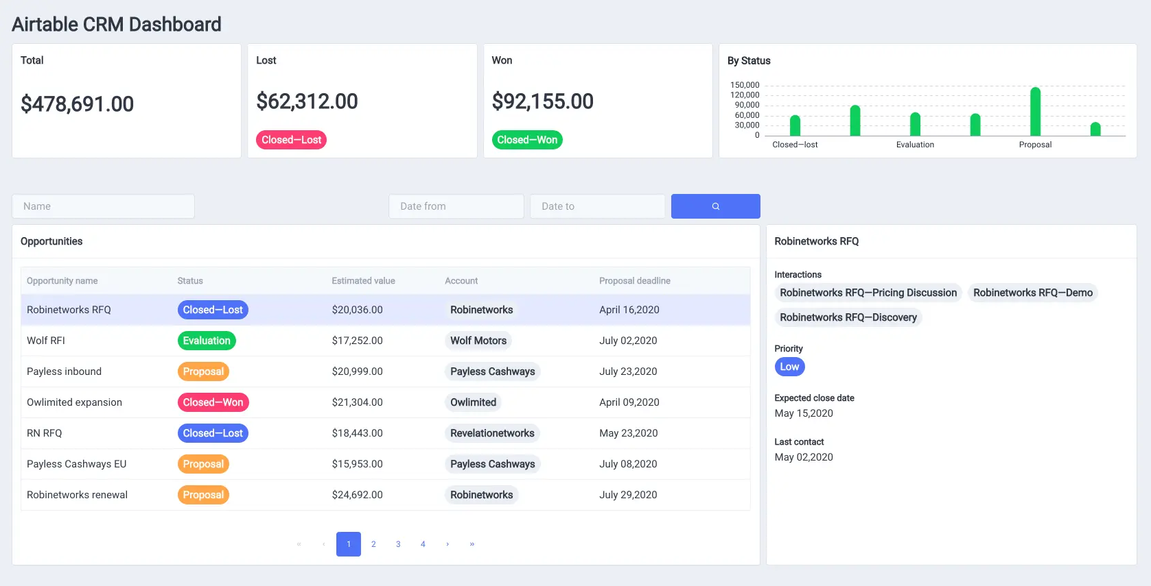 Airtable base showing clients and projects