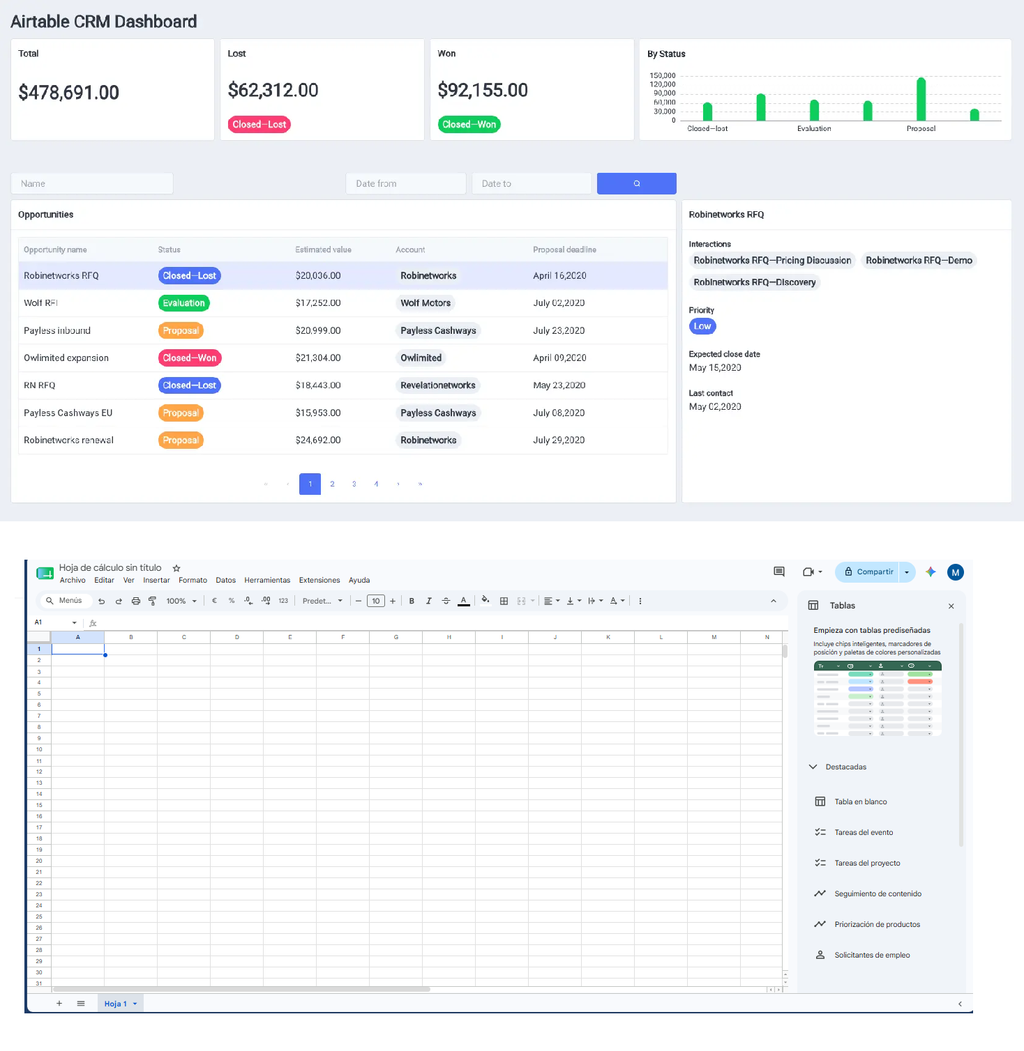 Airtable and Google Sheets interface comparison