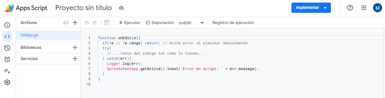 Google Apps Script editor showing code