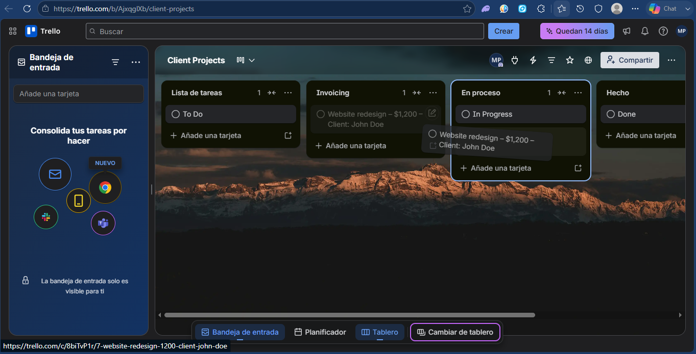 Trello card movement triggers invoice creation