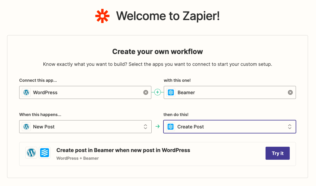 Zapier dashboard showing Zap editor